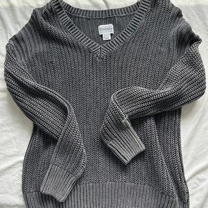 pink off the shoulder grey sweater